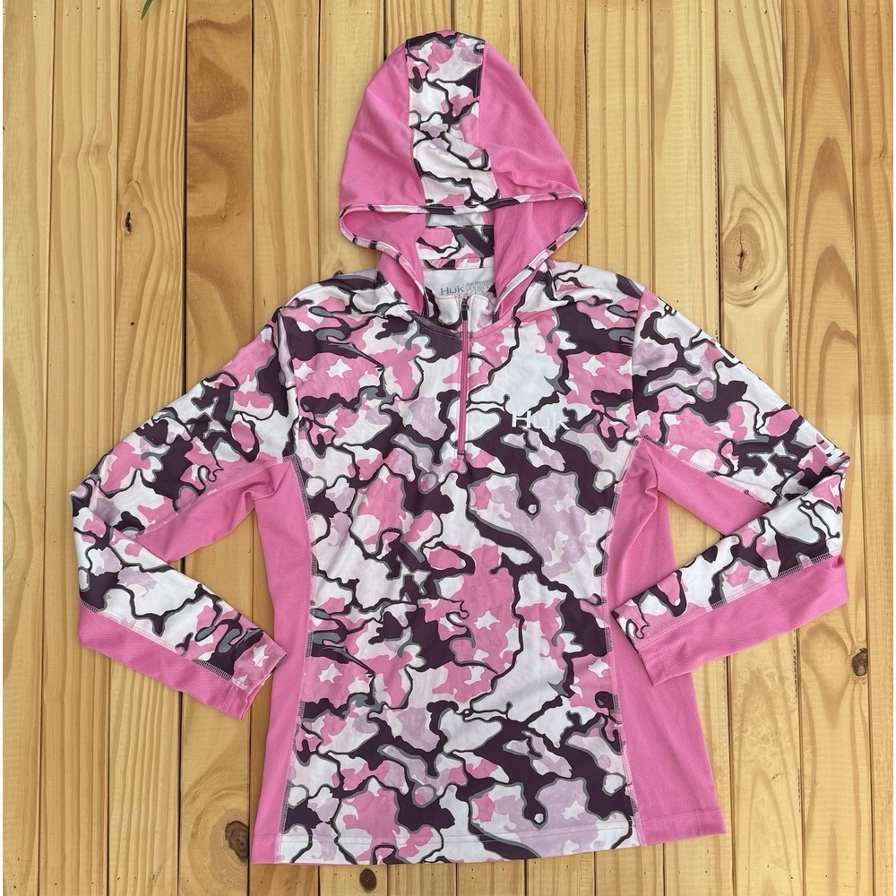 Huk Pink Camo Hooded Sun Shirt